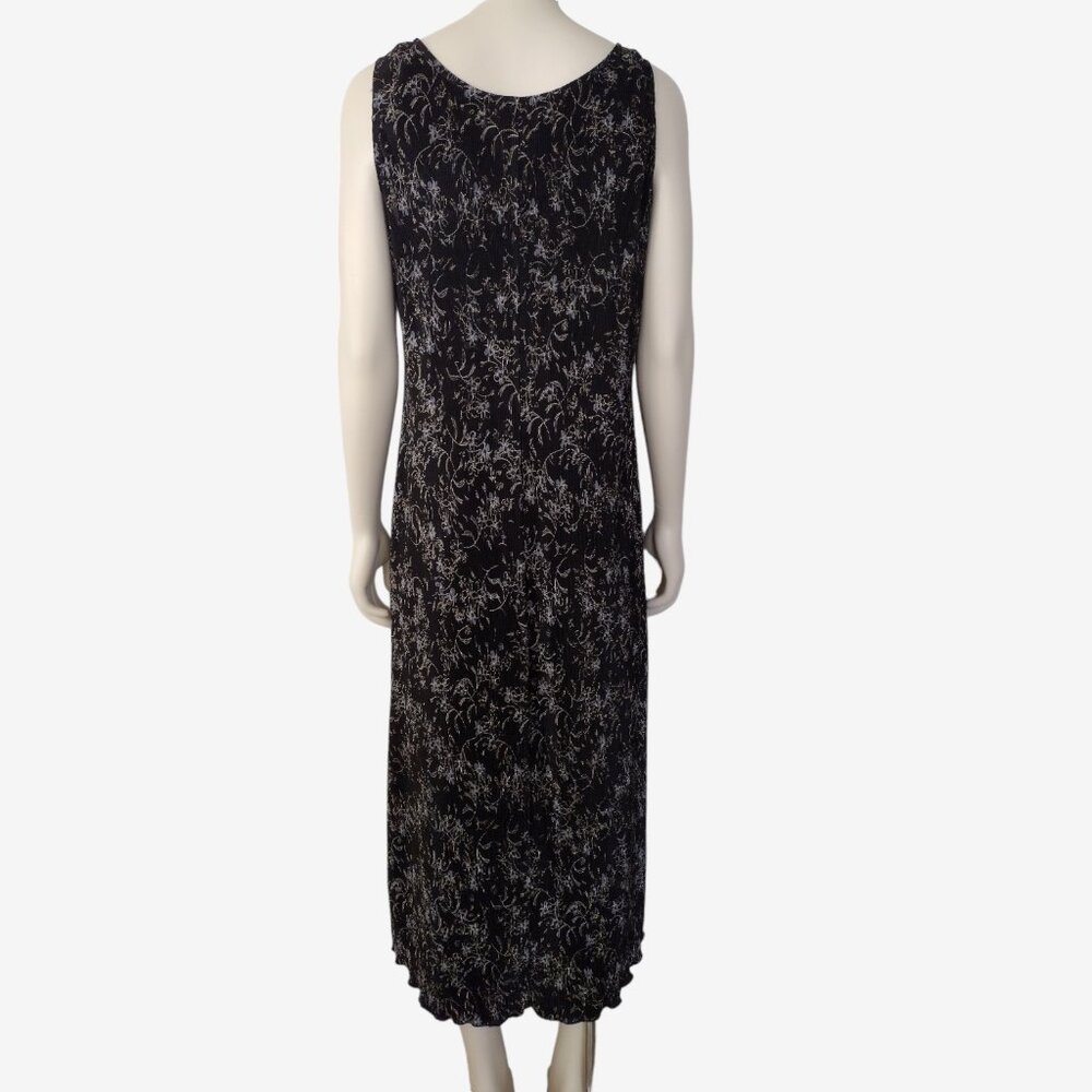 Vintage 1990s Black 2 Piece Crinkle Pleat Sleeveless Maxi Dress Jacket Set - Picture 9 of 12